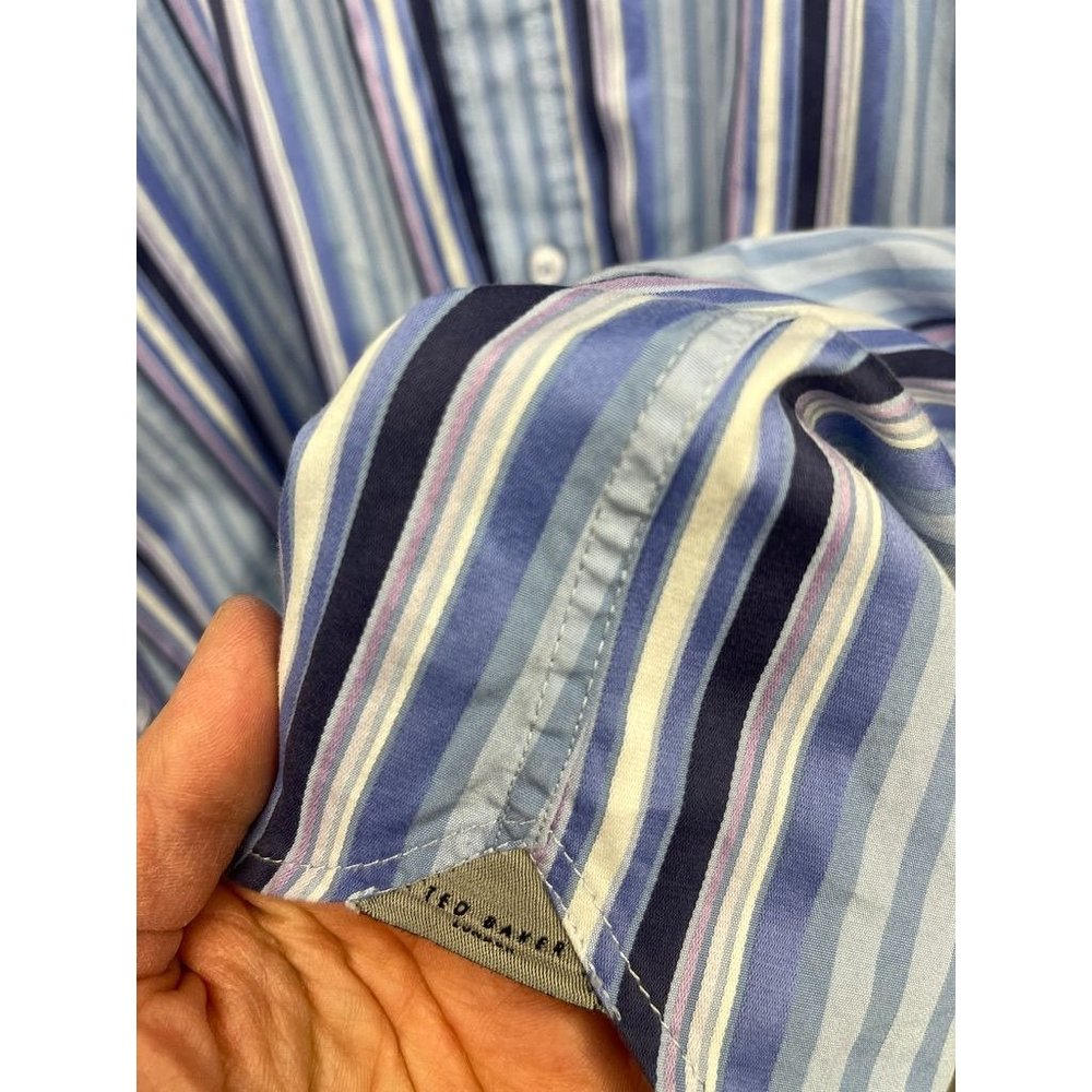 EUC Ted Baker Men’s French Cuff  Button Down Dress Shirt  Blue Stripe - Picture 5 of 5